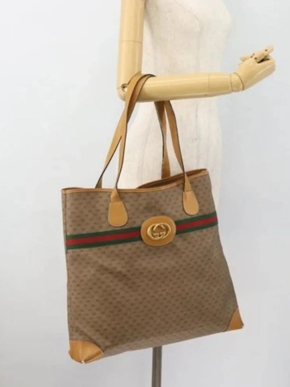 GUCCI Micro GG Supreme Web Sherry Line Bag PVC Beige 002 983 0174 Auth 181764
